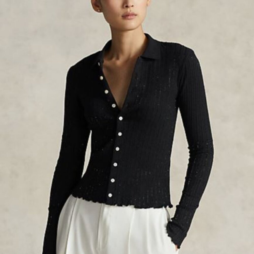 Polo Ralph Lauren Beaded Cropped Ribbed Polo Shirt